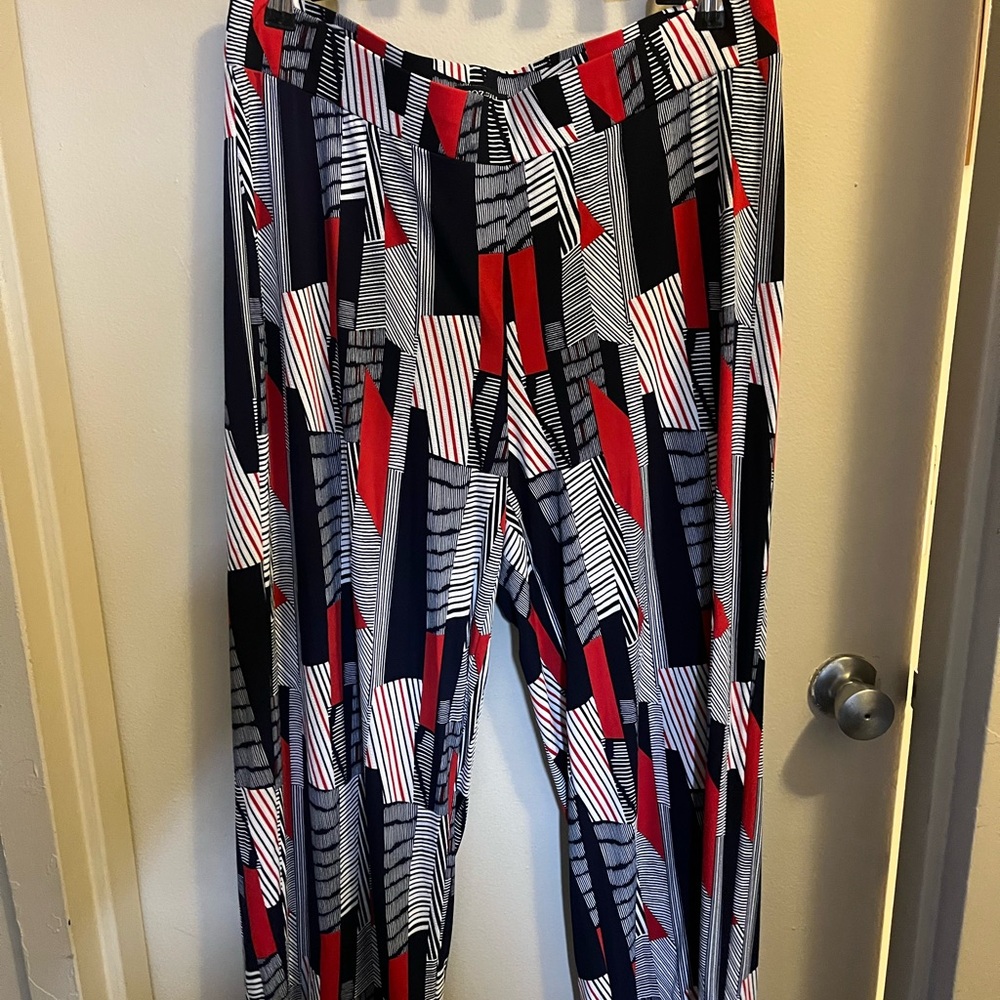 Roz & Ali Striped Wide-Leg Flowy Pants - Red, White and Navy Blue, Never Worn